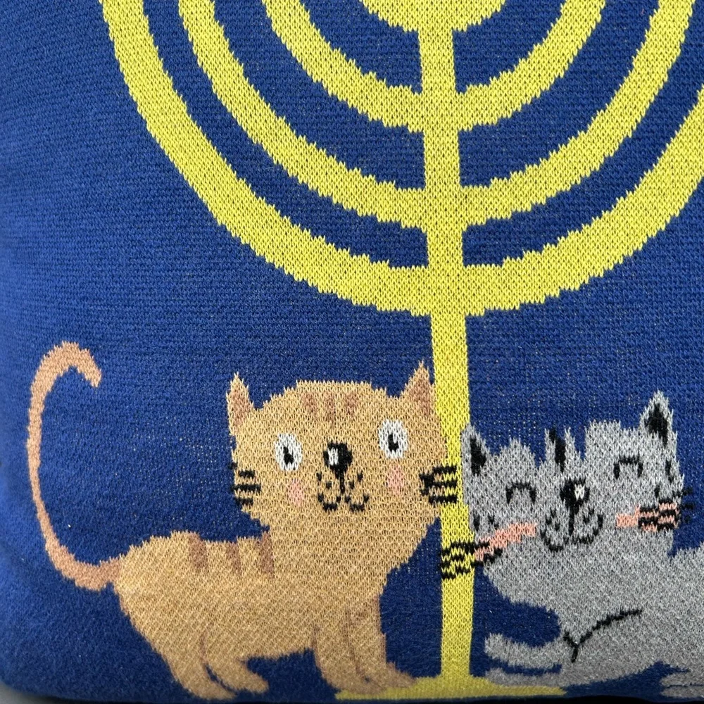 Blue Menorah Cat Decorative Throw Pillow - Holiday, Isaac Mizrahi, Hanukkah